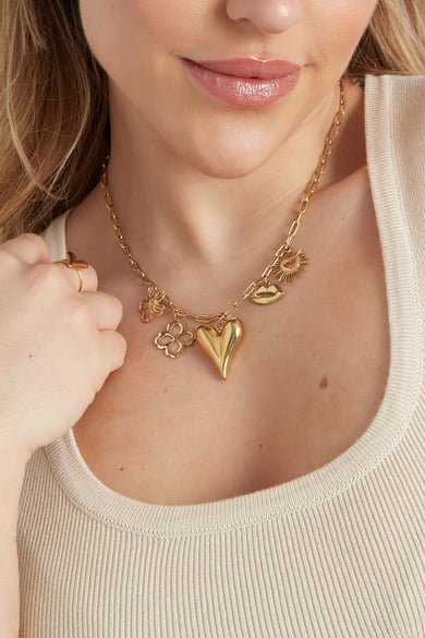 Halskette mit Charm „Die Sprache der Liebe“ – Goldfarbe - Goldfarbefarbe h5 Bild3